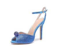 Rhinestone Sandals Rhinestone Sequined Peep Toe Sandals Summer Elegant High Heels Crystal Wedding Banquet Bridal Shoes For the Summer(Blue,38)