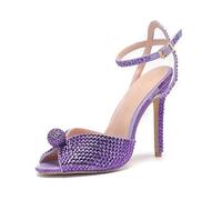 Rhinestone Sandals Rhinestone Sequined Peep Toe Sandals Summer Elegant High Heels Crystal Wedding Banquet Bridal Shoes For the Summer(Purple,38)