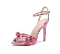 Rhinestone Sandals Rhinestone Sequined Peep Toe Sandals Summer Elegant High Heels Crystal Wedding Banquet Bridal Shoes For the Summer(Rose,42)