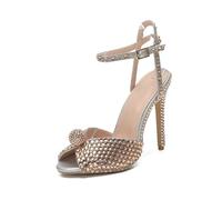 Rhinestone Sandals Rhinestone Sequined Peep Toe Sandals Summer Elegant High Heels Crystal Wedding Banquet Bridal Shoes For the Summer(Champagne,38)