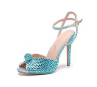Rhinestone Sandals Rhinestone Sequined Peep Toe Sandals Summer Elegant High Heels Crystal Wedding Banquet Bridal Shoes For the Summer(Light blue,39)