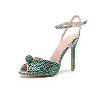 Rhinestone Sandals Rhinestone Sequined Peep Toe Sandals Summer Elegant High Heels Crystal Wedding Banquet Bridal Shoes For the Summer(Green,36)