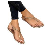 Rhinestone Sandals Women Summer Strappy Open Toe Thong Sandals Comfortable Flat Casual Summer Beach Ladies Shoes Cute Stylish Sliders Holiday Indoor Outdoor