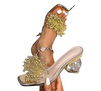Rhinestone Sandals Women's Rhinestone Sandals Fashion Diamond Flip Flop Transparent Platform Slip On For Summer(Gold,42)