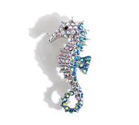 Rhinestone Seahorse Brooch for Women Men Crystal Ocean Animal Brooch Pin Cute Seahorse Elegant Clothing Hat Bag Accessories Birthday Party Costume Jewelry (Blue)
