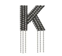 Rhinestone Sew On Patch A-Z Crystal Bead Rhinestone Letter Patch Fringe Alphabet Applique English Letter for DIY Craft Supplies 2pieces (Black K 2pieces)