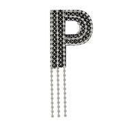 Rhinestone Sew On Patch A-Z Crystal Bead Rhinestone Letter Patch Fringe Alphabet Applique English Letter for DIY Craft Supplies 2pieces (Black P 2pieces)