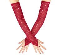 Rhinestone Sheer Fingerless Gloves for Women Super Long Mesh Tulle Gloves | Long Keeper Over the Elbow 1920s Accessories Glitter Fingerless Bridal Long Gloves Sparkly for Halloween Costume Party