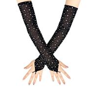 Rhinestone Sheer Fingerless Gloves for Women Super Long Mesh Tulle Gloves | Long Keeper Over the Elbow 1920s Accessories Glitter Fingerless Bridal Long Gloves Sparkly for Halloween Costume Party