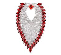 Rhinestone Shoulder Epaulet, Long Beaded Fringe Sequins Appliques Crystals Patches Tassel Chain Vintage Detailing Brooch Pure Handmade Sparkly Epaulte Wedding Evening Dress Accessory(Red)