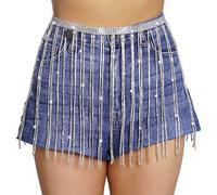 Rhinestone Skirt, hoyuwak Women Crystal Body Chain Skirt Sexy Bling Tassel Fringe Diamond Waist Belly Dance Belt Accessories for Dress Skirt Bikini Swimsuit Beach (Silver), 1, Rhinestone, rhinestone