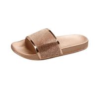 Rhinestone Sliders For Women,Flat Sandals For Women Lightweight Breathable Open Toe Slippers Non-Slip Comfortable Cushion Summer Mules With Sparkly Rhinestones Causal House Shoes For Daily Wear