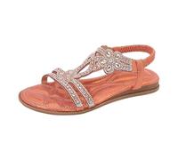 Rhinestone Slingback Sandals For Women Elastic Ankle Strap Casual Bohemian Beach Shoes Diamante t-bar Beads Sandal Shinning Holiday Women's Flat Sandals Ladies Summer Shoe Dailywear