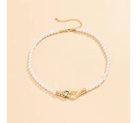 Rhinestone Snake Choker Necklace for Women Charm Imitation Pearl Beaded Chain Necklace on the Neck Girl Jewelry