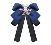 Rhinestone Snowflake Big Bowknot Ribbon Pre-tied Bow Neck Tie Brooch Lapel Pin for Women Girls Sparkly CZ Winter Flower Dress Suit Corsage Decoration Brooches Pins Elegant Christmas Jewelry New Year