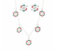 Rhinestone Snowflake Necklace Earrings Christmas Red Green Frozen Snow Flower Sparkly Crystal Cubic Zirconia Jewelry Set for Women Thanksgiving Day Winter Xmas New Year Party Holiday Jewelry Gifts, M
