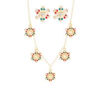 Rhinestone Snowflake Necklace Earrings Christmas Red Green Frozen Snow Flower Sparkly Crystal Cubic Zirconia Jewelry Set for Women Thanksgiving Day Winter Xmas New Year Party Holiday Jewelry Gifts, M