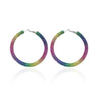 Rhinestone Sparkly Hoop Earrings for Women 2025 Rainbow Crystal Hoops Trendy Lightweight Everyday Jewelry Comfort Fit Party Accessories, Metal, No Gemstone