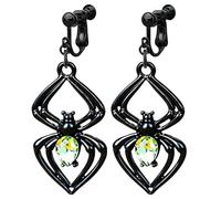 Rhinestone Spider Web Hollow Clip On Drop Earrings for Women Black Green Crystal Trendy Halloween Party Gifts, XL, Alloy Steel, No Gemstone