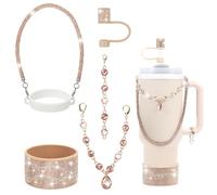 Rhinestone Stanley Cup Accessories Set, Bling Straw Cover 0.4in, Bottle Handle Strap, Glitter Charms, Silicone Boot, 30-40 Oz (Champagne, Fit 40oz Stanley Tumbler)