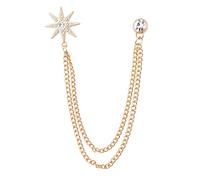 Rhinestone Star Brooch Pin with Hanging Chain Gold Suit Lapel Pin for Men Women Wedding Business Banquet Vintage Suit Tuxedo Accessories for Brideman Bride Cloth Decor