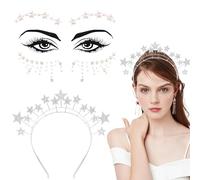Rhinestone Star Headband,Star Hairband+DIY Face Patch,Sparkling Silver Rhinestone Headpiece,For Party Scenes Such as Makeup Parties and Edm Electronic Music ,Party Wedding Festival Hair Accessory