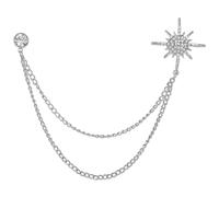 Rhinestone Star Lapel Pin for Men Women, Silver Brooch Chain for Men, Suit Crystal Snowflake Collar Chain for Women Hanging Tassel Chains Collar Brooches for Party Ceremony Banquet