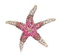 Rhinestone Starfish Brooch for Women Shining Starfish Brooch Pin Crystal Star Pin Cute Ocean Themed Elegant Clothing Hat Bag Accessories (Rose Red)