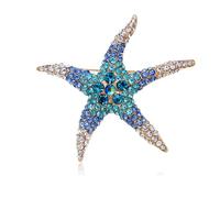 Rhinestone Starfish Brooch Pin for Women Unisex Shiny Crystal Boho Sea Fish Badge Bag Hat Accessories Bohemian Vintage Irregular Starfish Charm Brooches Laple Pin Lightweight Jewelry (Blue)