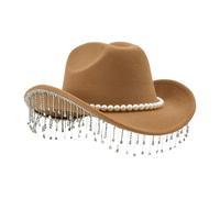 Rhinestone Stone Cowboy Hat, Elegant Wide Brim Headpiece, Shiny Cowboy Hat with Pearl Trim for Music Concerts, Weddings, Holidays, Celebrations, Cosplay,