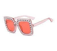 Rhinestone Sunglasses Women - Glitter Shadows, Shiny Glasses | Oversized Square Frame Trendy Glasses, Crystal Decoration, Unique Chic, Sparkling Glasses Accessories, Ideal Celebration, pink