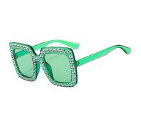 Rhinestone Sunglasses Women - Glitter Shadows, Shiny Glasses | Oversized Square Frame Trendy Glasses, Crystal Decoration, Unique Chic, Sparkling Glasses Accessories, Ideal Celebration, Green