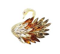 Rhinestone Swan Brooch, Austrian Crystal Art Lapel Pin 5.2cm - Vintage Bird Boutonniere Corsage, Elegant Wedding Banquet Party Jewellery Accessory for Women (Gold)