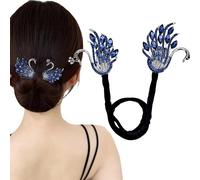 Rhinestone Swan Hair Bun Maker with Elegant Twist, Crystal French Hairstyle and Ocean Blue Feather Hairpin Accessories for Women Girls