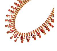 Rhinestone Tassel Chain Red Rhinestone Horse Eye Tassel Fancy Clothing Diamond Chain Fringe Crystal Decorative Trim Sew On Wedding Dress Accessories(D Claw red,90cm)