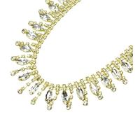 Rhinestone Tassel Chain Red Rhinestone Horse Eye Tassel Fancy Clothing Diamond Chain Fringe Crystal Decorative Trim Sew On Wedding Dress Accessories(4 Claw Gold,45cm)