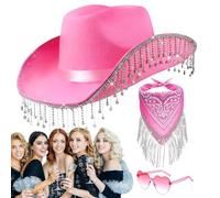 Rhinestone Tassel Hat,Rhinestone Cowgirl Hats For Women - 3pcs Cowgirl Scarf for Women | Rhinestone Tassel Cowgirl Scarf