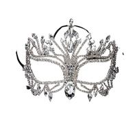 Rhinestone Tassel Veil Masks Full Face Women Chains Face Mask Masquerade Dance Party Performance Sexy Facial Accessories Jewelry(Type A silver color)