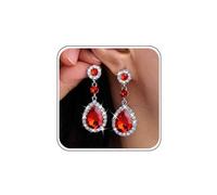 Rhinestone Teardrop Drop Earrings - Silver Cz, Diamond & Crystal Stones - Bridal & Wedding Earrings - Emerald Green, Sapphire Blue & Ruby Red - Jewelry for Women
