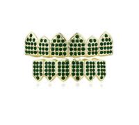 Rhinestone Teeth Grillz Pave CZ 6 Teeth Top Buttom for Women Men Unisex Crystal Red Green Black Cubic Zirconia Statement Tooth Fangs Cap Funny Grill Cosplay Party Prom Mouth Jewelry Gifts (Gold Green)