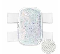 Rhinestone Thigh Bag w/Inner Pockets & Mesh Backing - Double Zipper Carnival Thigh Bag for Women - White Leg Bag and Phone Holder, White