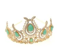 Rhinestone Tiara, Morocco Tulips Crystal Crown Tiara Round Ethnic Bridal Hair Accessories Multicolor