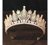 Rhinestone Tiaras And Crowns Royal Queen Tiara Diadem Wedding Crown Hair Jewelry Prom Costume Accessories Gold AB