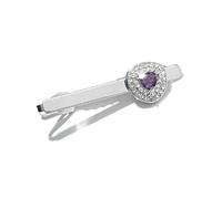 Rhinestone Triangle Tie Clip Bar for Men Silver Plated Fashion Crystal Geometric Birthstone Business Necktie Suit Shirt Tuxedo Formal Wear Brooch Dress Accessories Dainty Party Jewelry, Purple CZ
