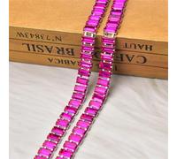 Rhinestone Trim Chain, 1 Yard 5x10mm Rectangle Glass Rhinestone Chain Sew On Ribbon Trim Applique Multicolor(Fuchsia,1 Yard#Gold Base)