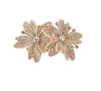 Rhinestone Twin Flower Brooch Pin for Women Ladies Elegant Artificial Crystal Leather Gemini Floral Brooches Lapel Hair Pins Dainty Holiday Wedding Birthday Party Dress Accessories Jewelr, M, Metal