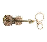 Rhinestone Violin Key Ring Music Instrument Keychain Golden Charm | Violin Keyring with Sound, Bag Hanging Decor, Decorative Zinc Alloy Pendant, Stylish Vintage Gift