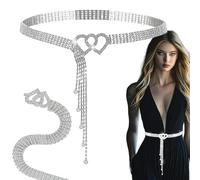 Rhinestone Waist Belt with Heart Buckle,Crystal Waist Chain Belt Waistband,Adjustable Shiny Diamond Waistband Belt,Diamond Waist Belt,Sliver Sparkly Crystal Belt,Women's Stylish Waist Chain Belt