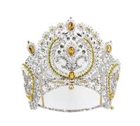 Rhinestone Wedding Bride Crown Pageant Big Crown Alloy Crown Adjustable Headband Crown (GN) (Gn one Size)