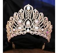 Rhinestone Wedding Crown Combs For Women Crystal Banquet Tiaras Party Costume Hair Jewelry Accessories Gold AB Color